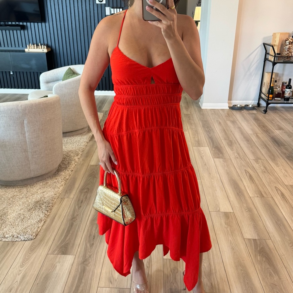 Monteau Vibrant Red Asymmetrical Dress